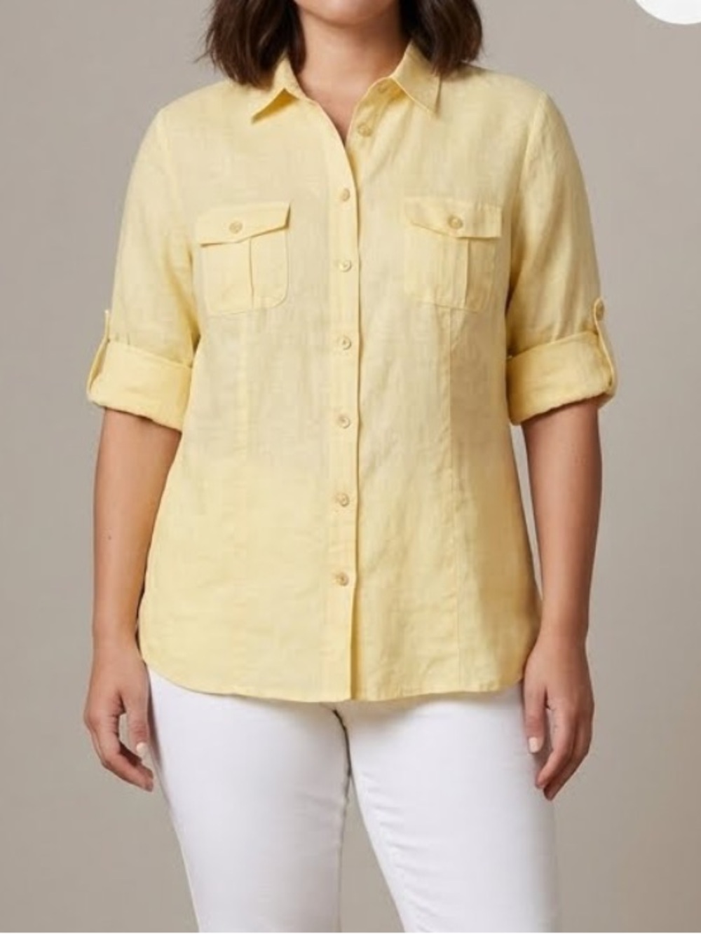 BASLER Button Down Shirt Linen Blend Yellow Large